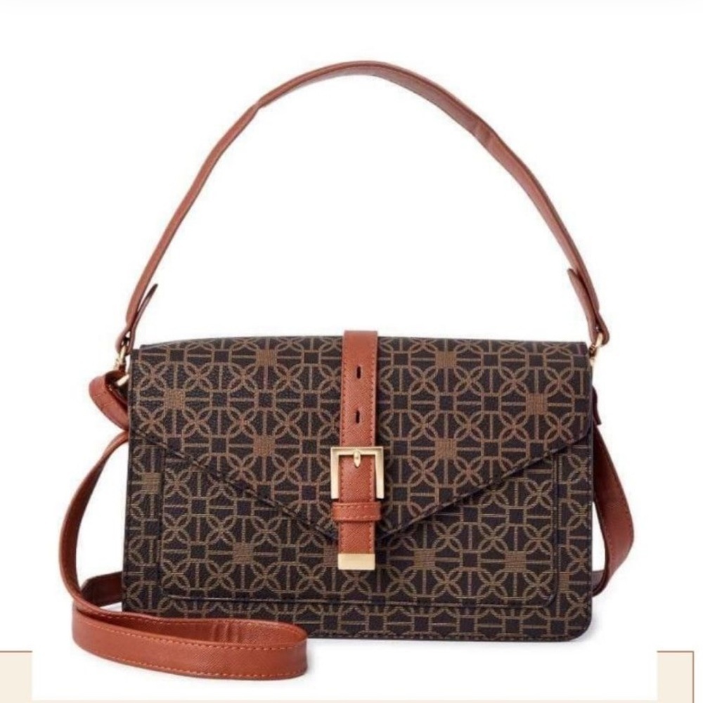 Cute geometric monogram brown satchel Lori bag with matching wallet set Y2K